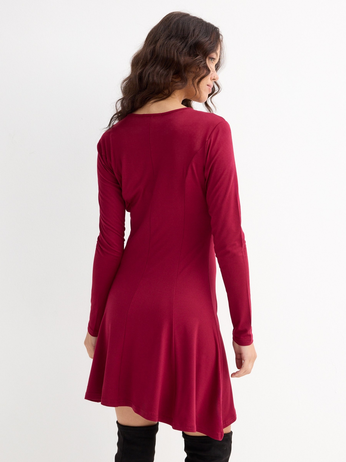 Mini dress with zipper neckline garnet three-quarter back view