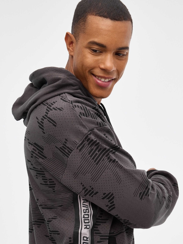 Camouflage zippered sweatshirt dark grey detail view