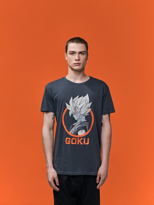  Camiseta manga corta Goku gris oscuro