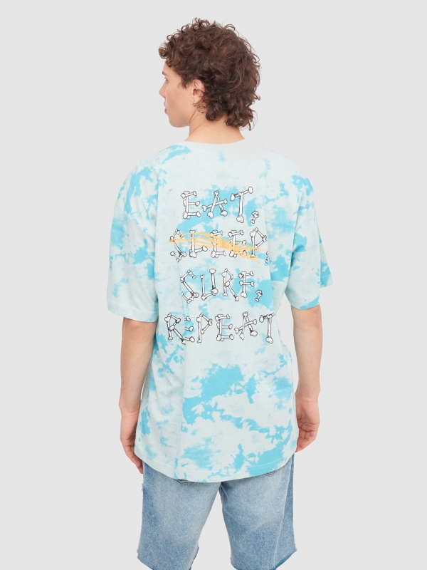 Tie dye surf octopus t-shirt green middle back view