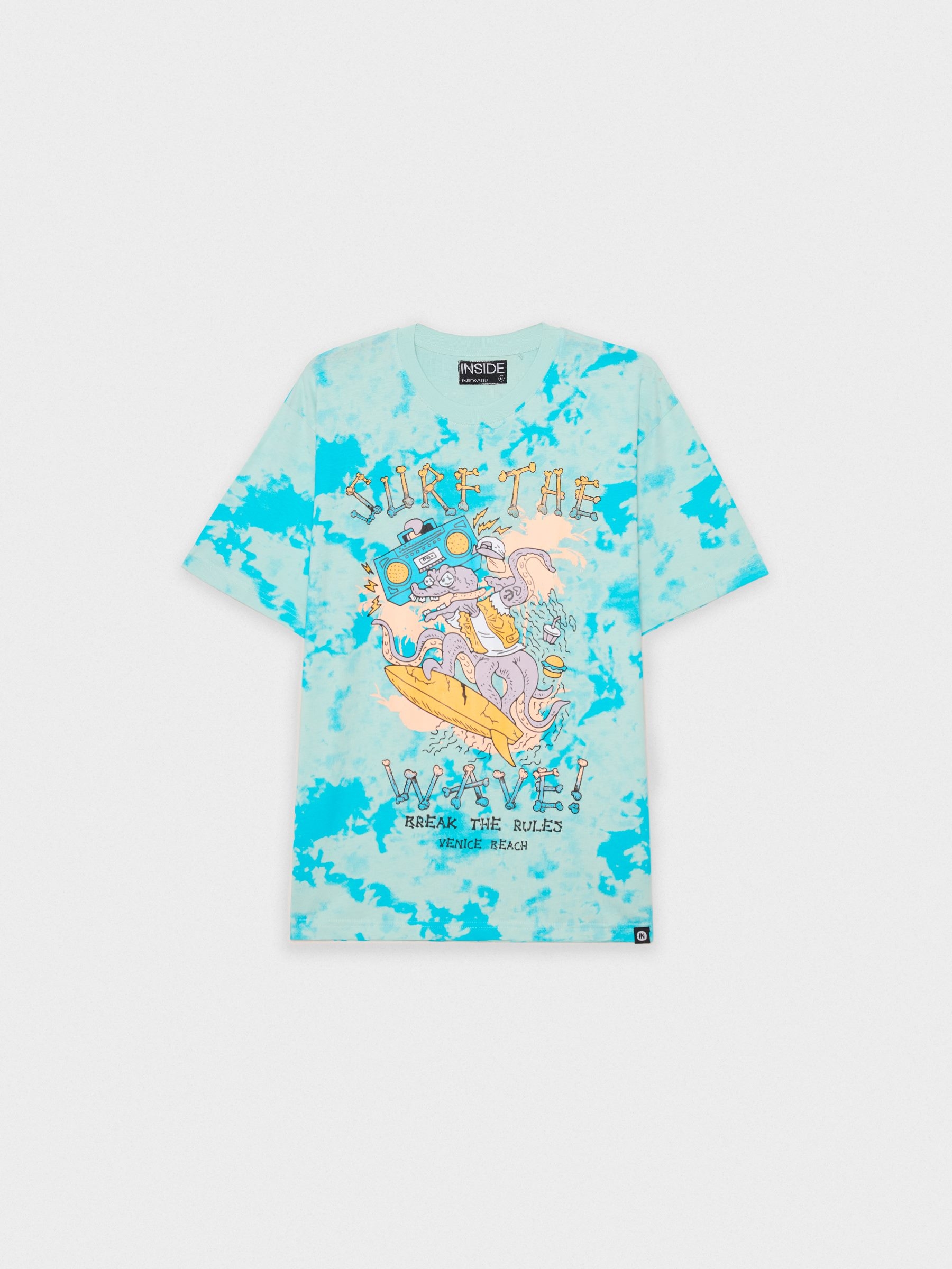 Tie dye surf octopus t-shirt green middle front view