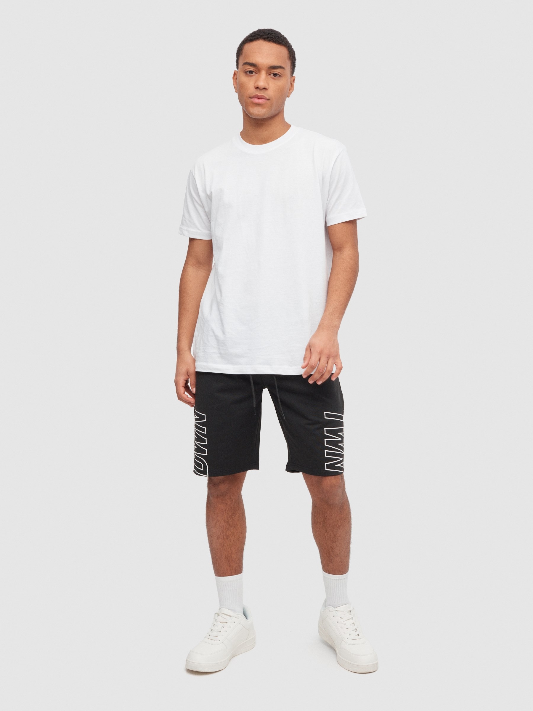 Jogger shorts text black middle front view