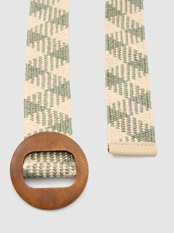 Two-tone raffia belt olive green detail view