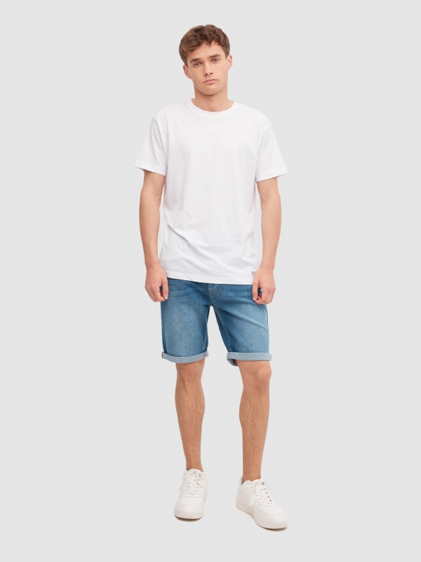 Slim denim shorts blue general front view