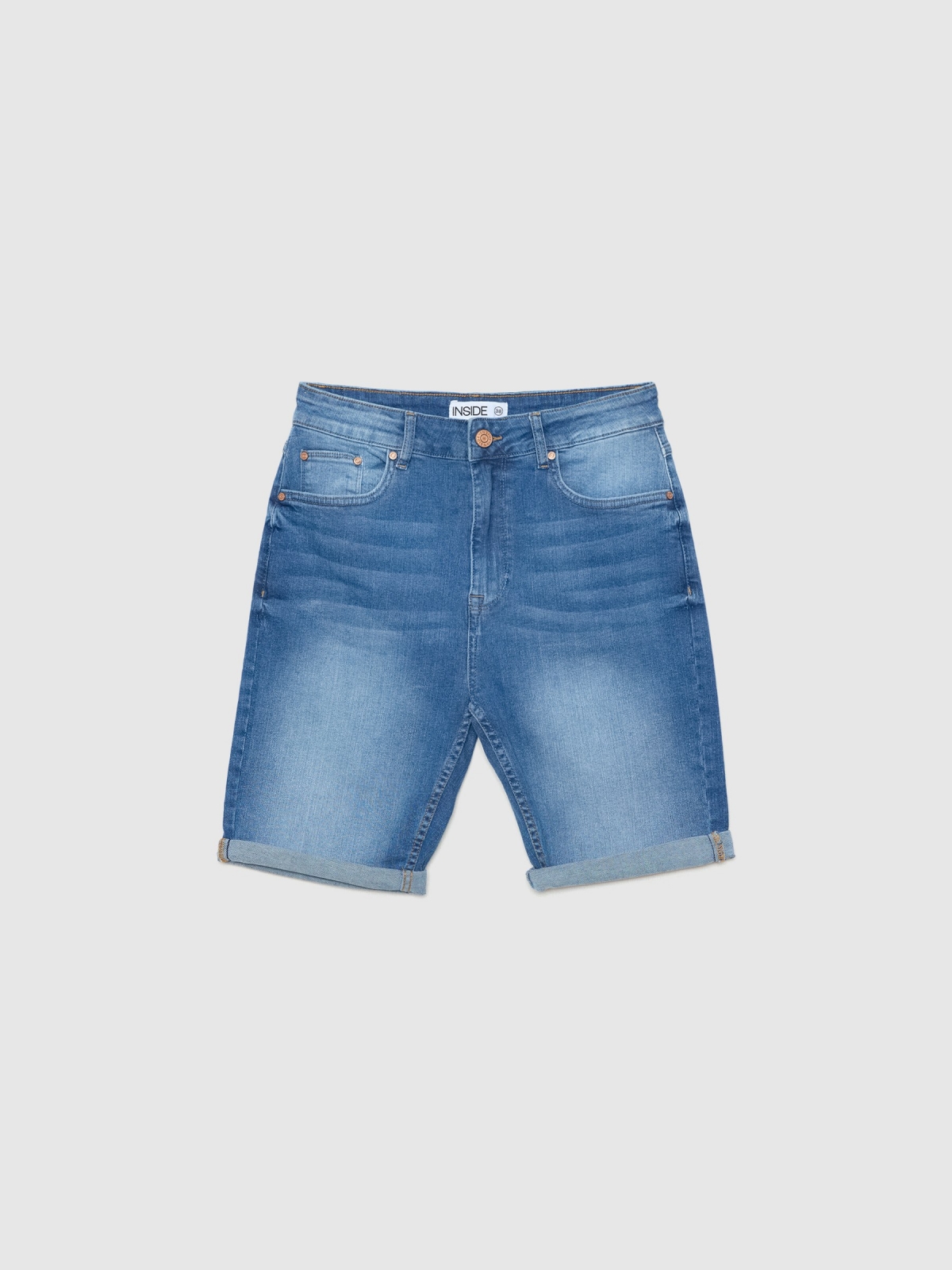 Slim denim shorts blue front detail view