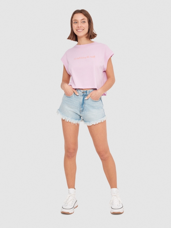 Message crop top magenta front view