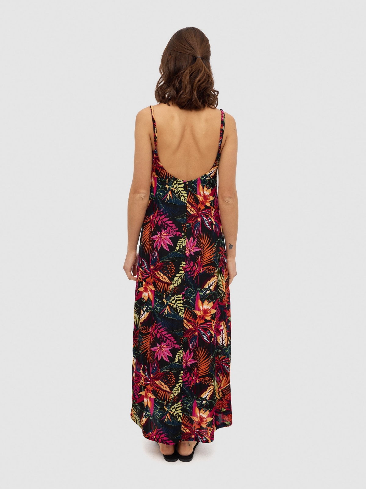 Vestido midi floral decote V multicolorido vista meia traseira