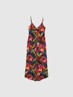 %Pto% V-neck floral print midi dress multicolor