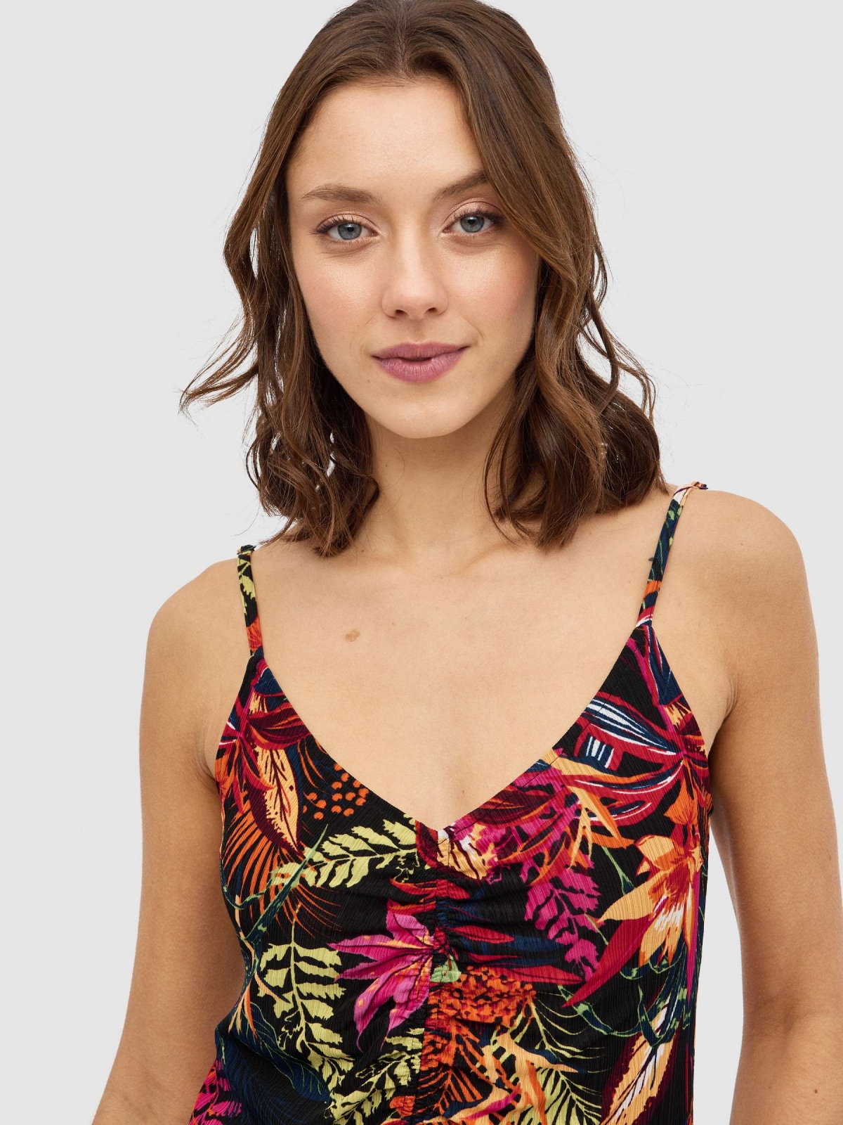 V-neck floral print midi dress multicolor detail view