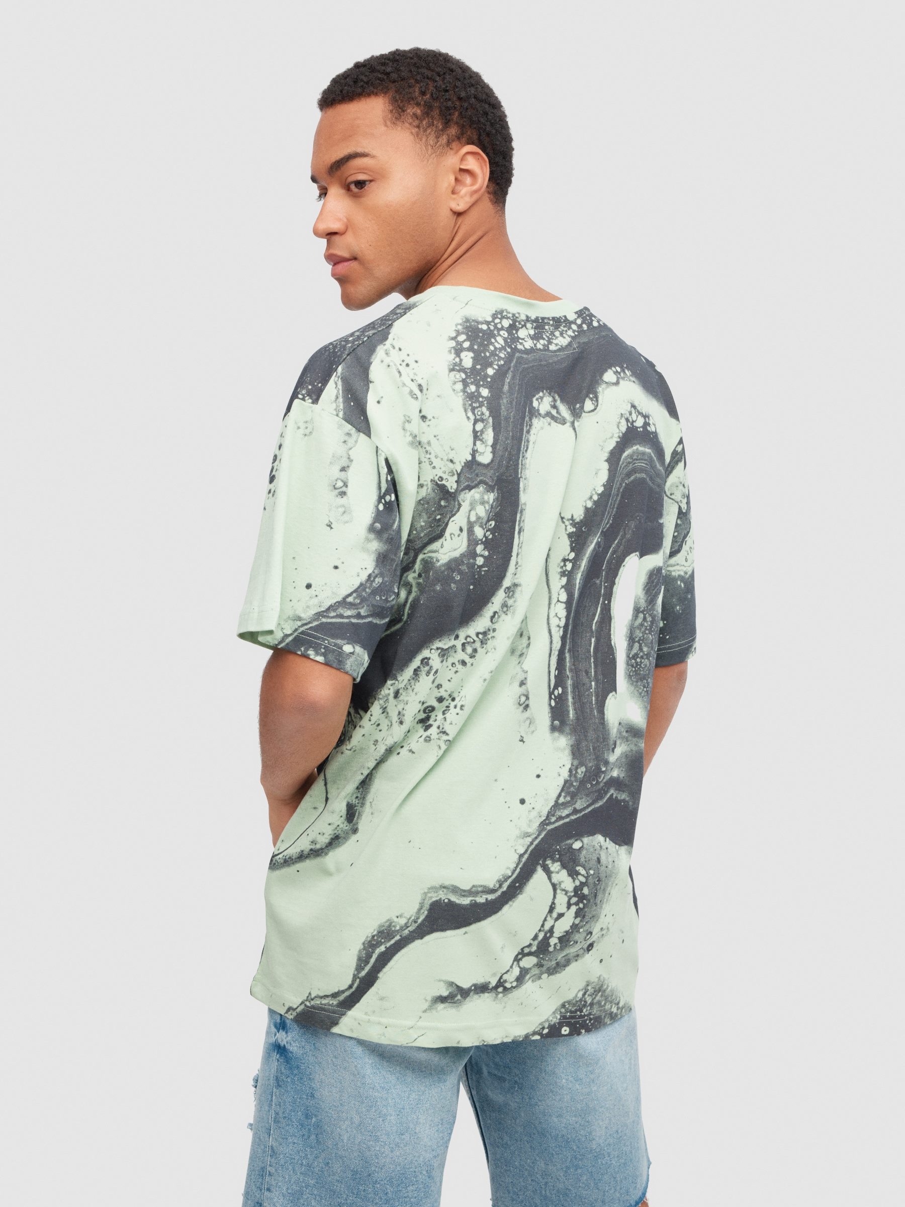 Camiseta manchas liquidas menta vista media frontal