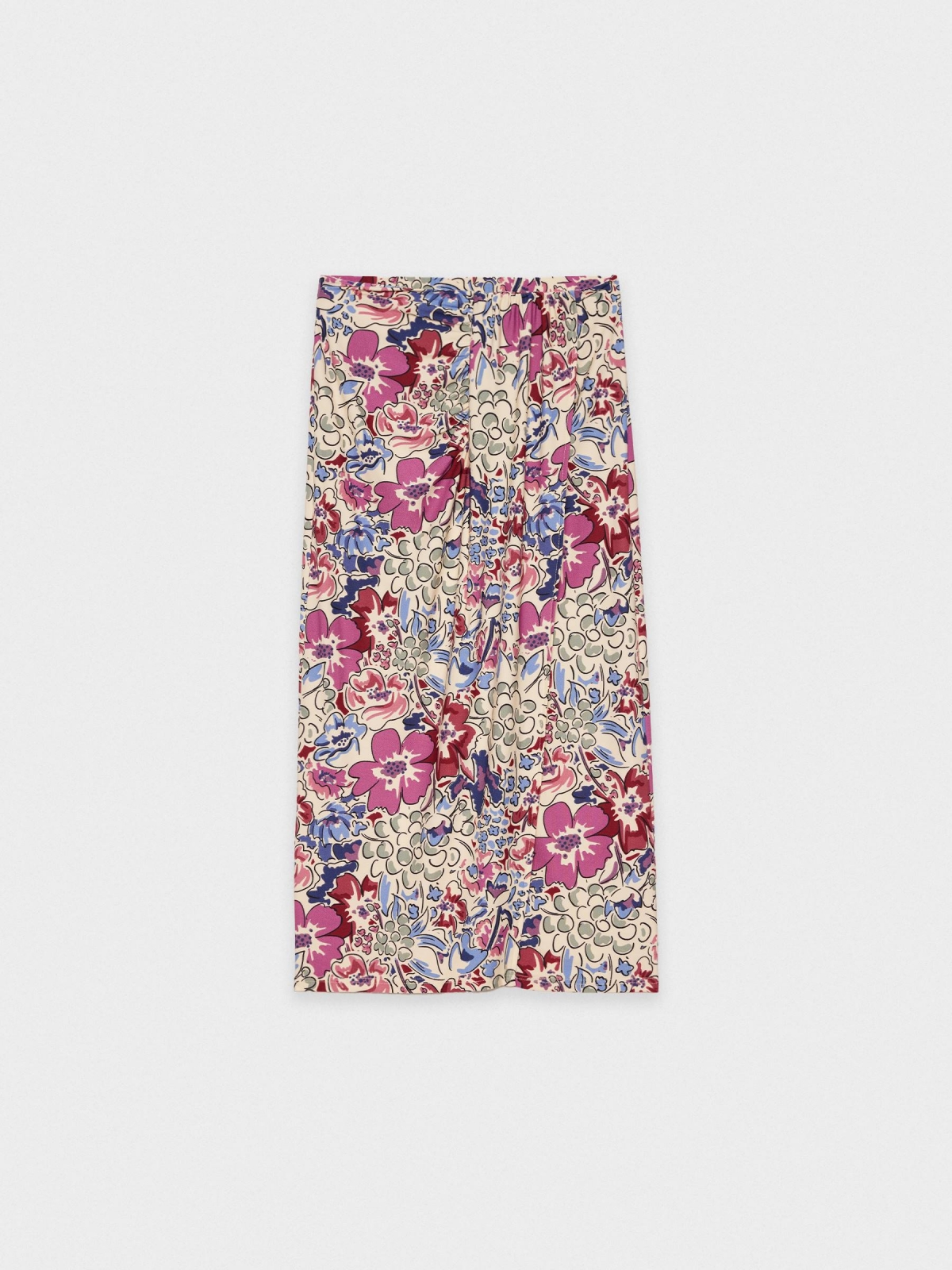 %Pto% Saia midi com folhos e fenda multicolorido