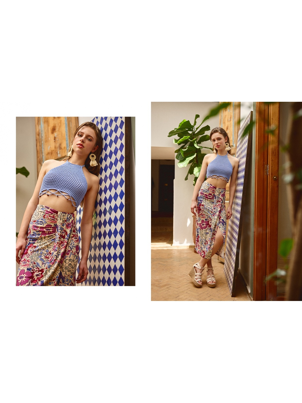 %NewExtra% Ruffled midi skirt with slit multicolor