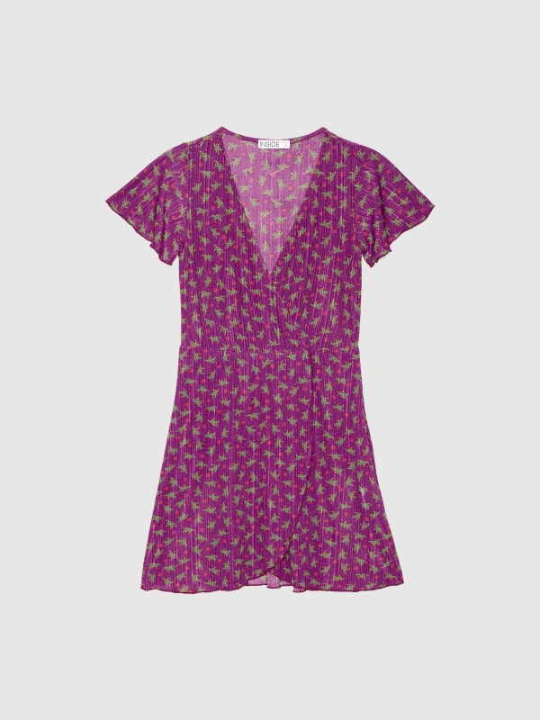  Floral print V-neck mini dress aubergine