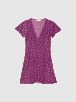%Pto% Vestido mini estampado flores pico berenjena