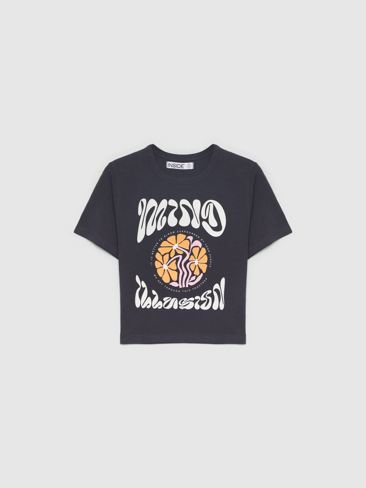 %Pto% T-shirt crop Mind Illusion cinza escuro