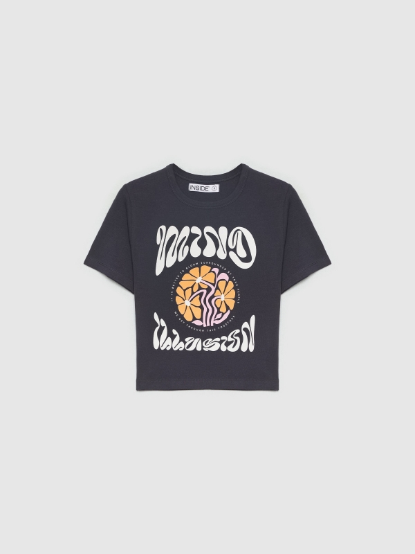  T-shirt crop Mind Illusion cinza escuro