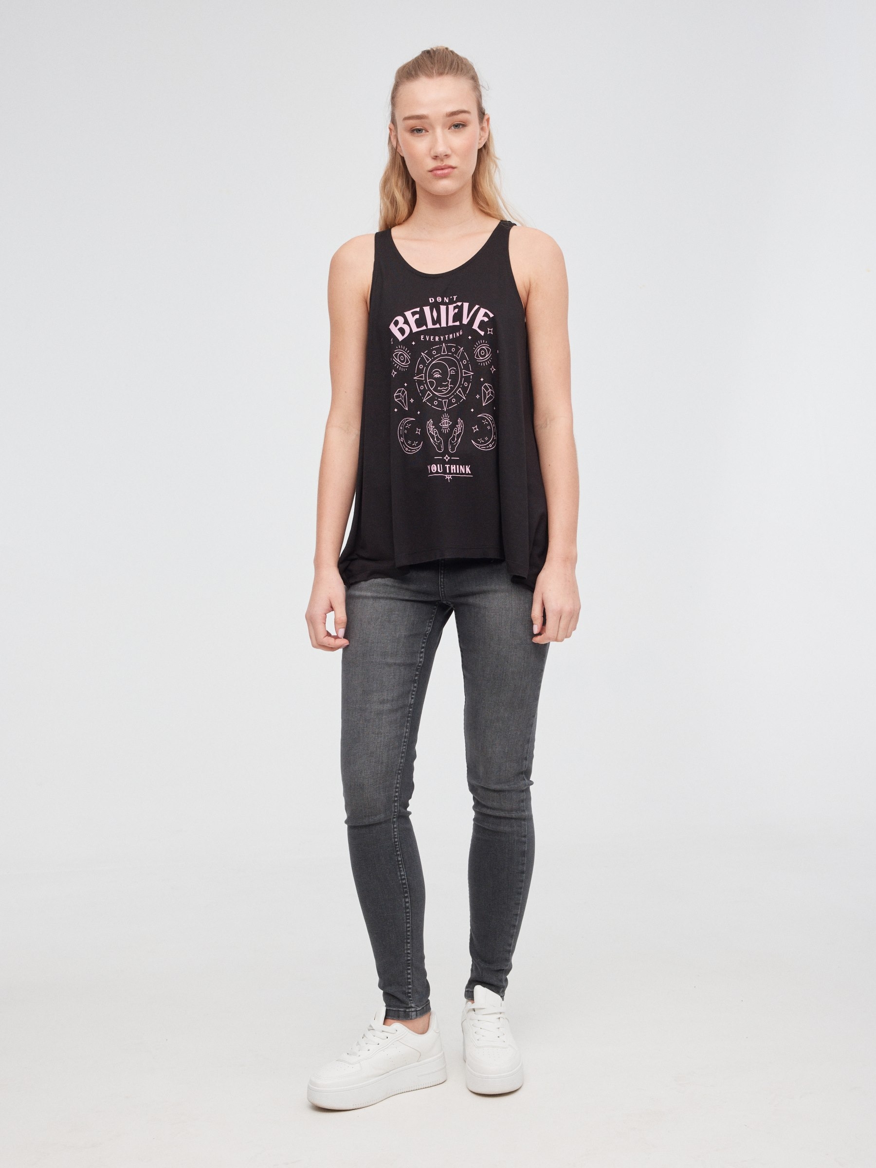 Fluid T-shirt with crossed back black middle front view