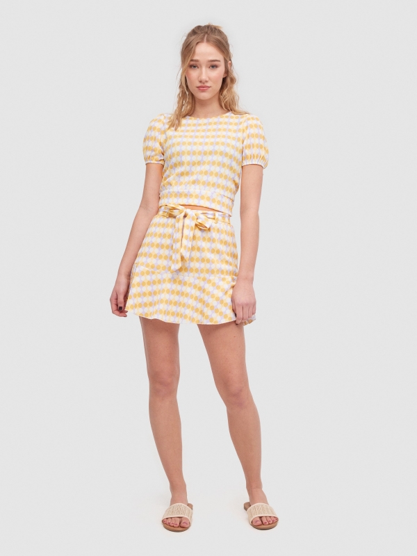 Geometric ruffle skort multicolor front view