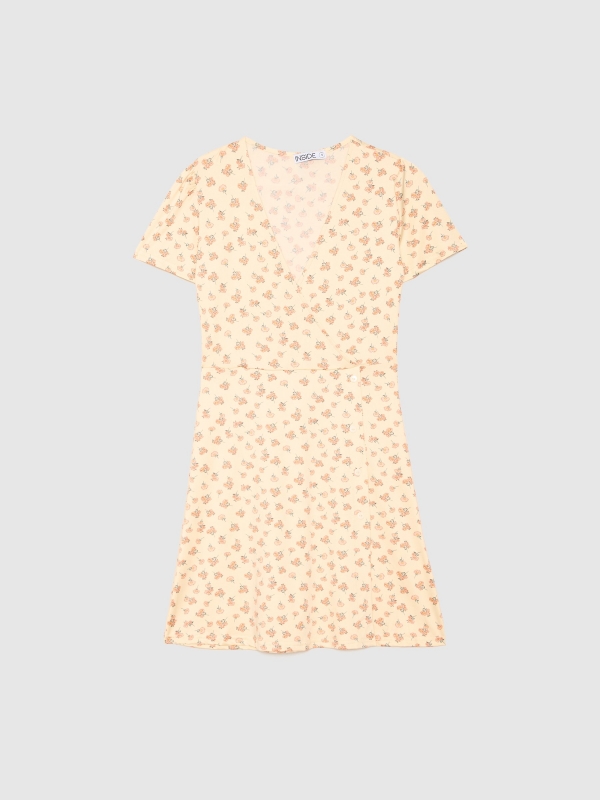  Miniflower crossover neckline dress sand