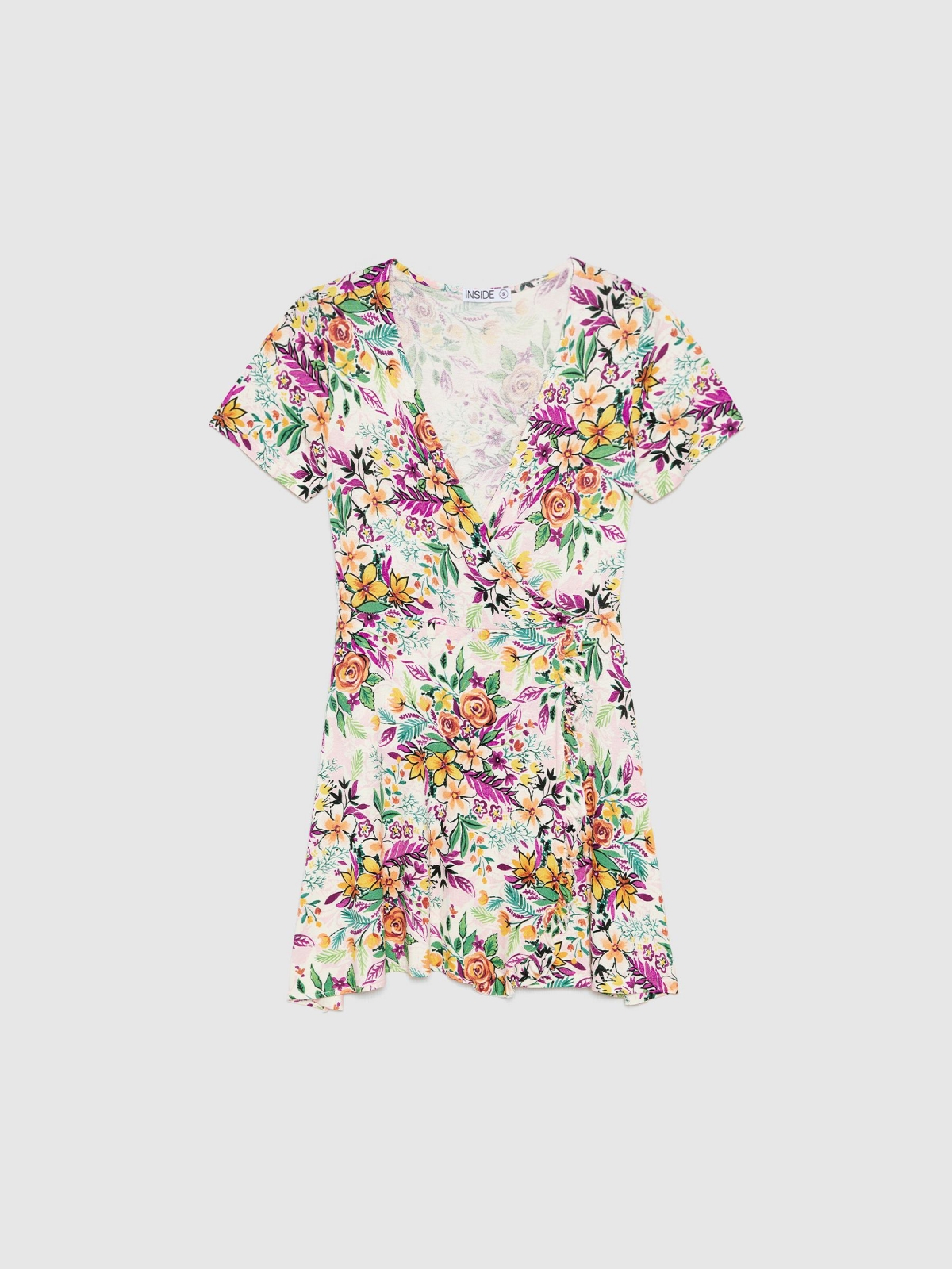  Floral crossover neckline mini dress multicolor