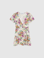 %Pto% Floral crossover neckline mini dress multicolor