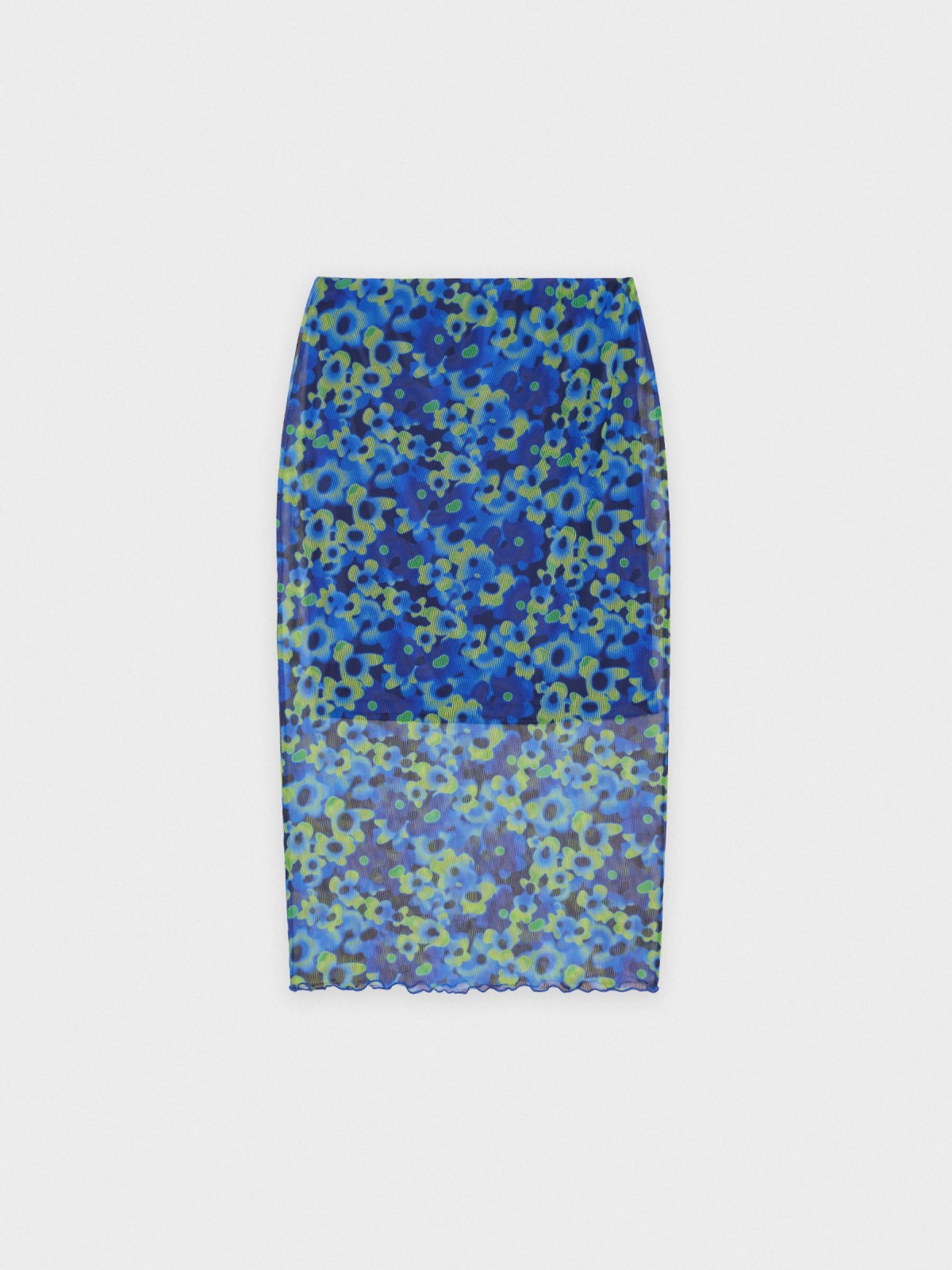  Floral tull midi skirt blue