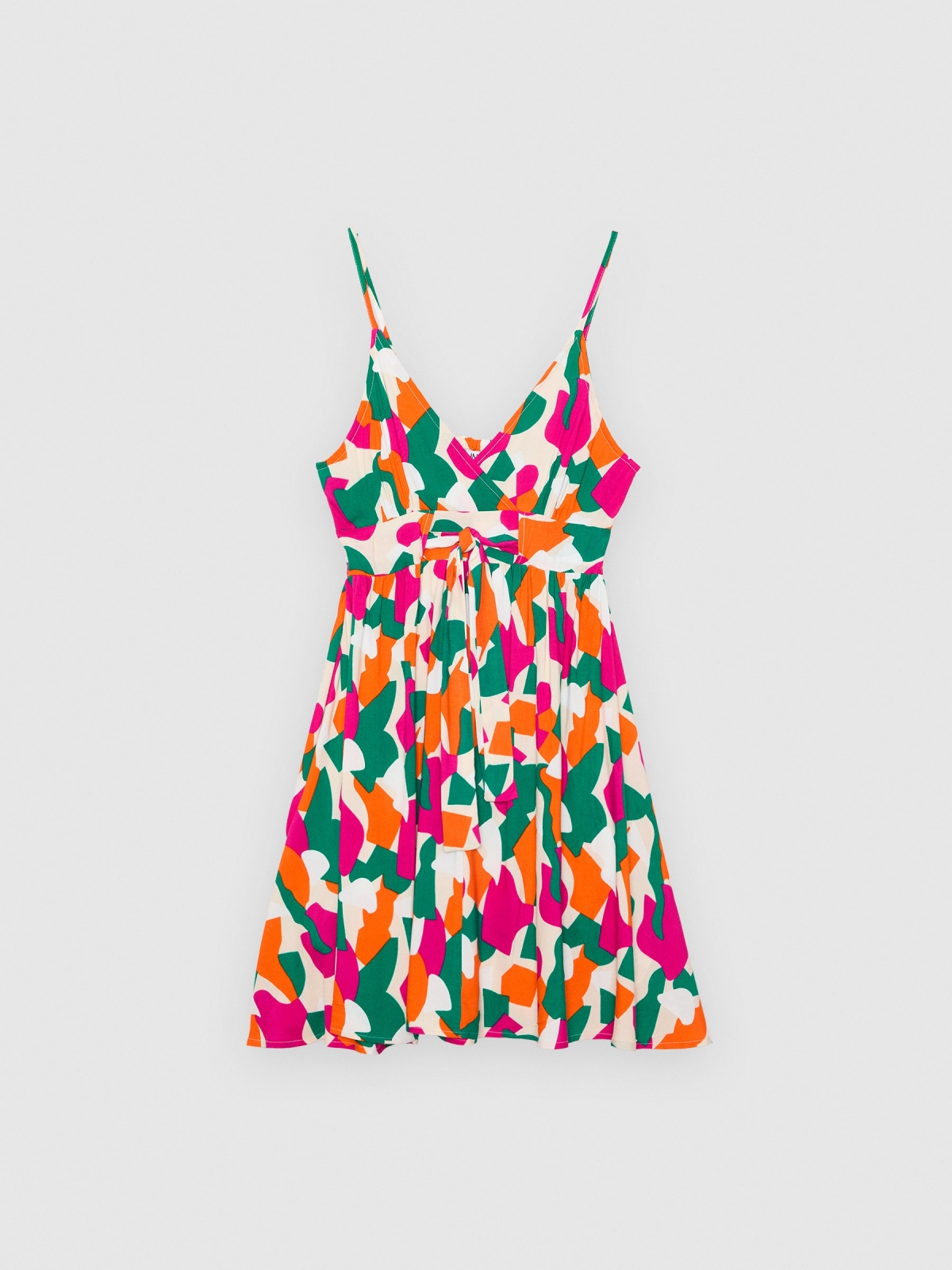 Stain print sundress multicolor front detail view