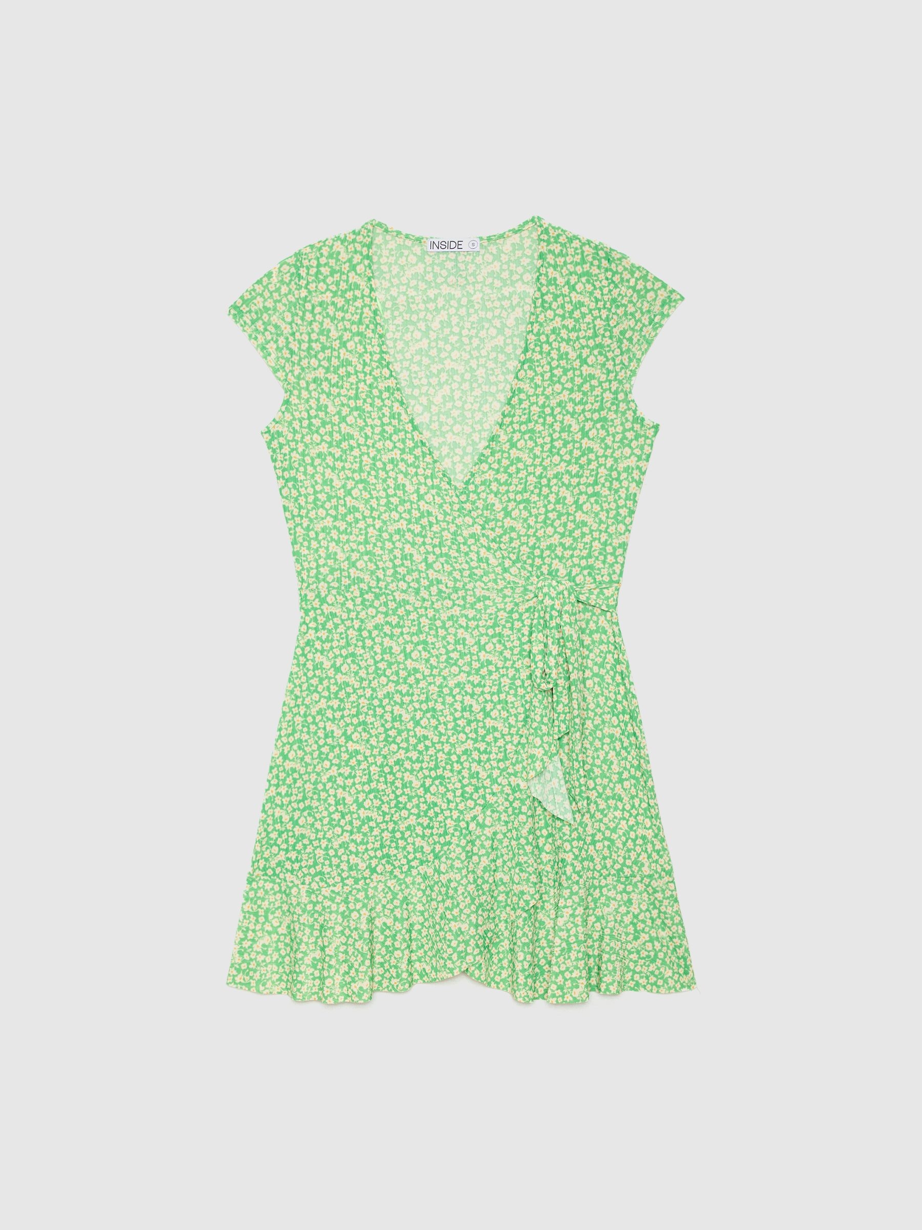 Vestido mini flores lazada menta vista media frontal