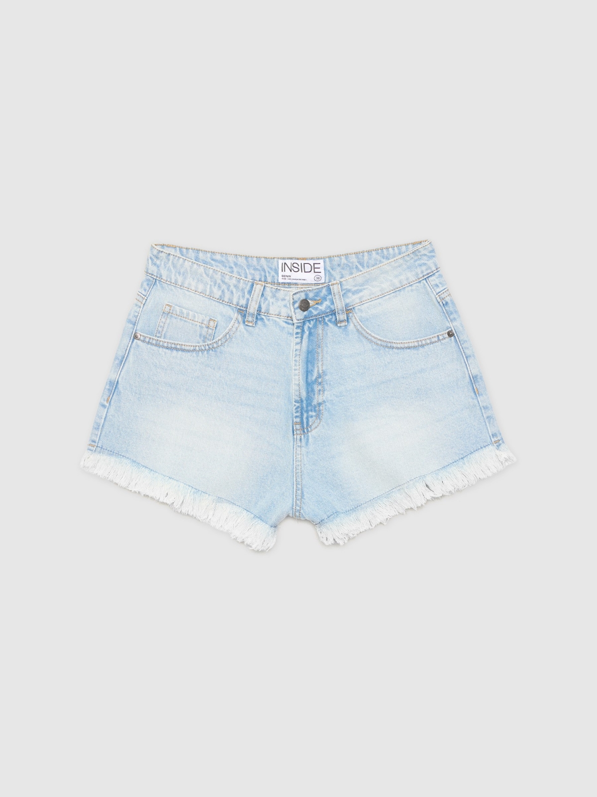 Flared denim shorts light blue front detail view