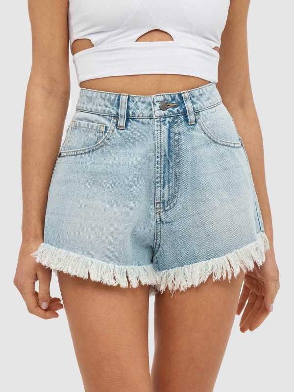 Flared denim shorts light blue back detail view