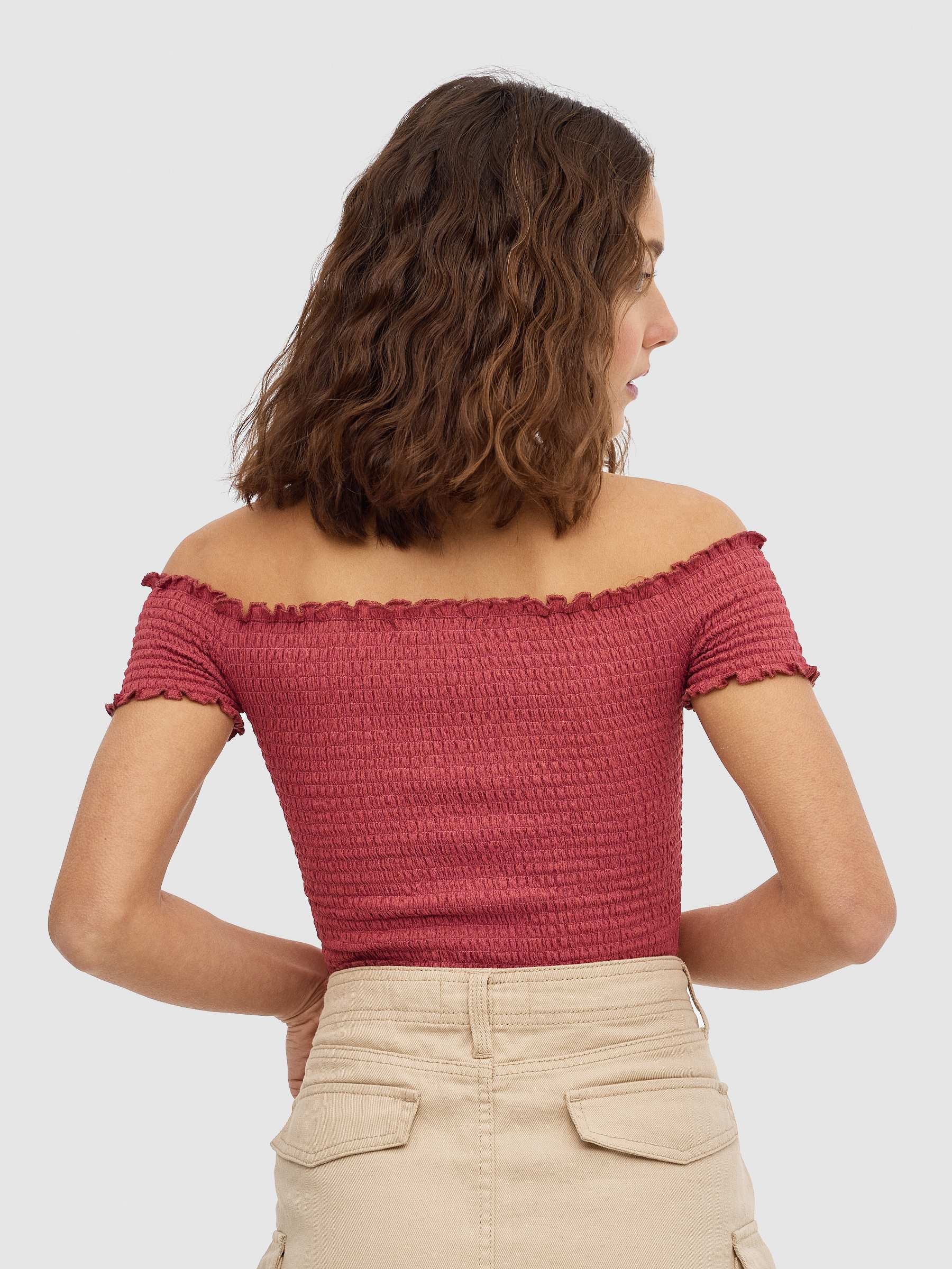 Top boat neck gathered red middle front view