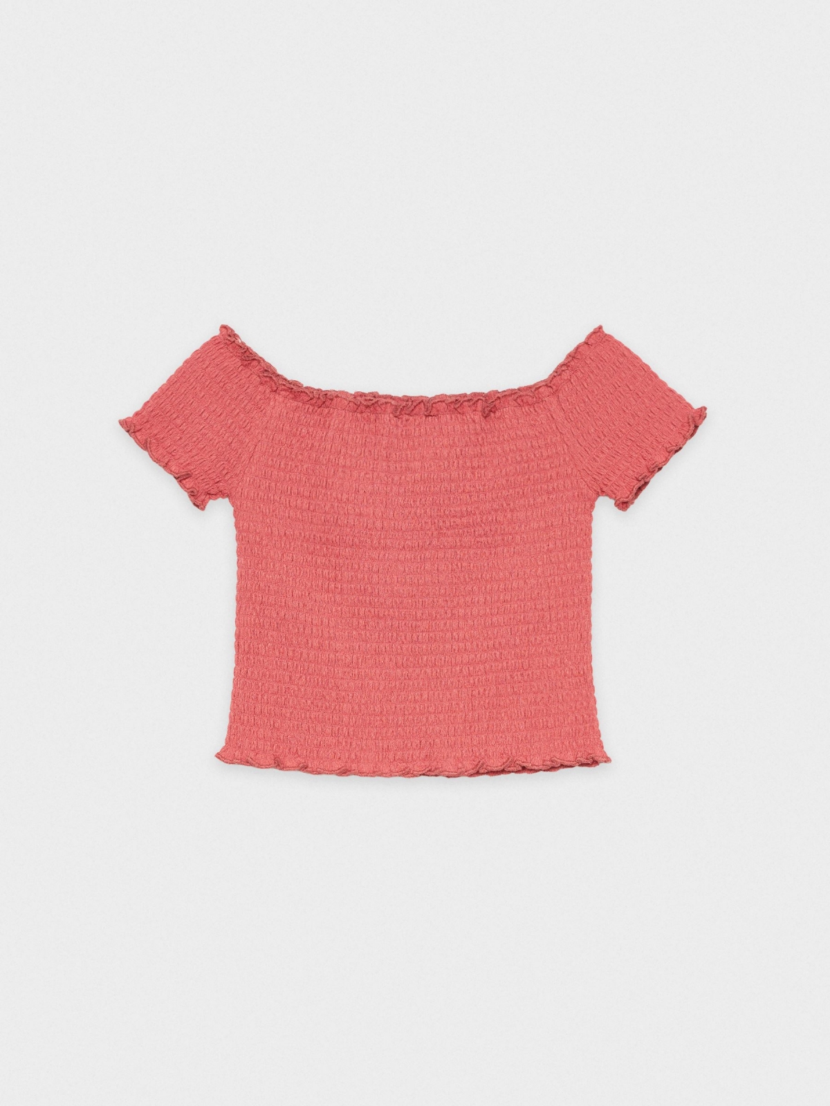 %Pto% Top cuello barco fruncido rojo