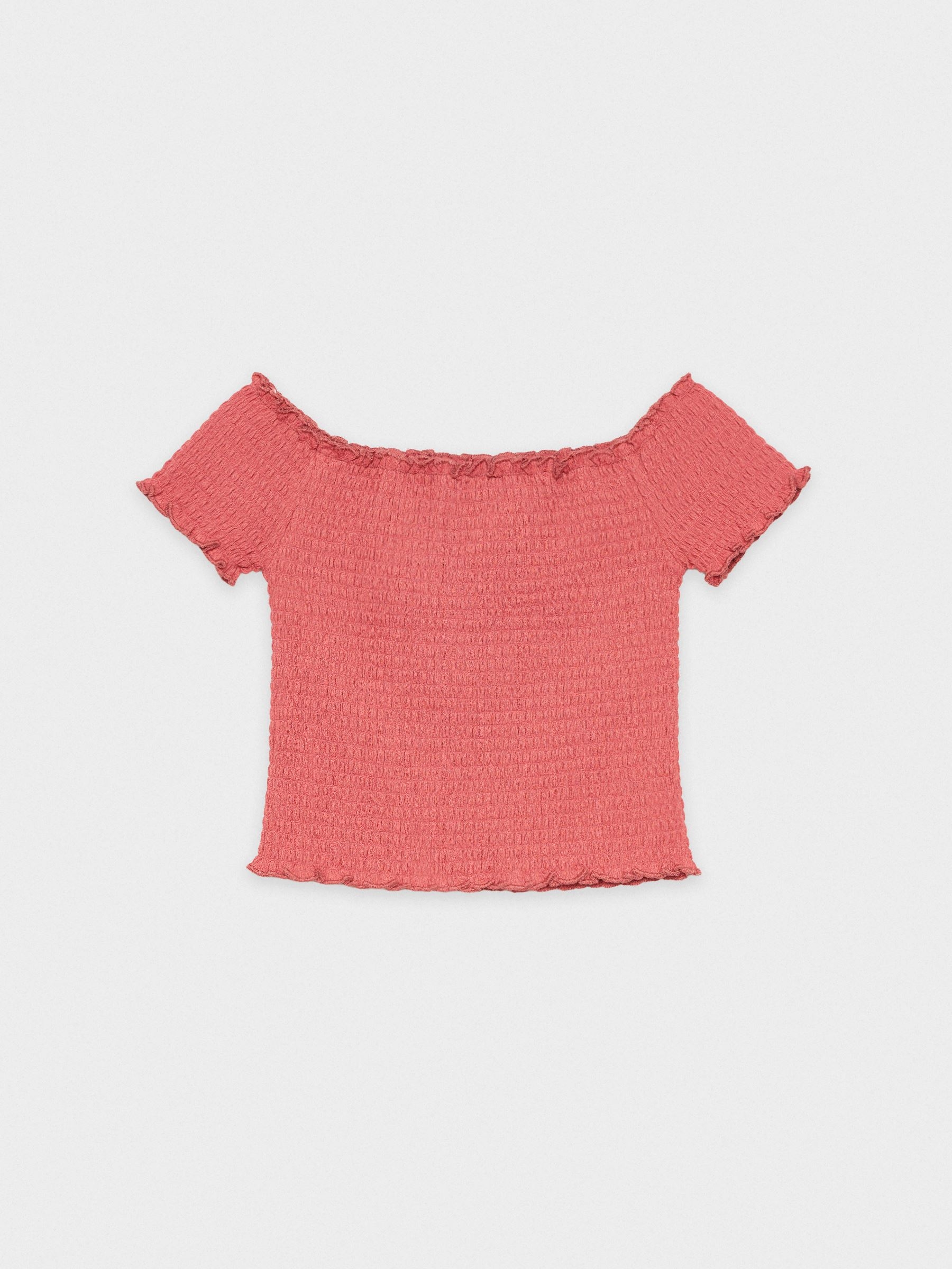 Top boat neck gathered red middle front view