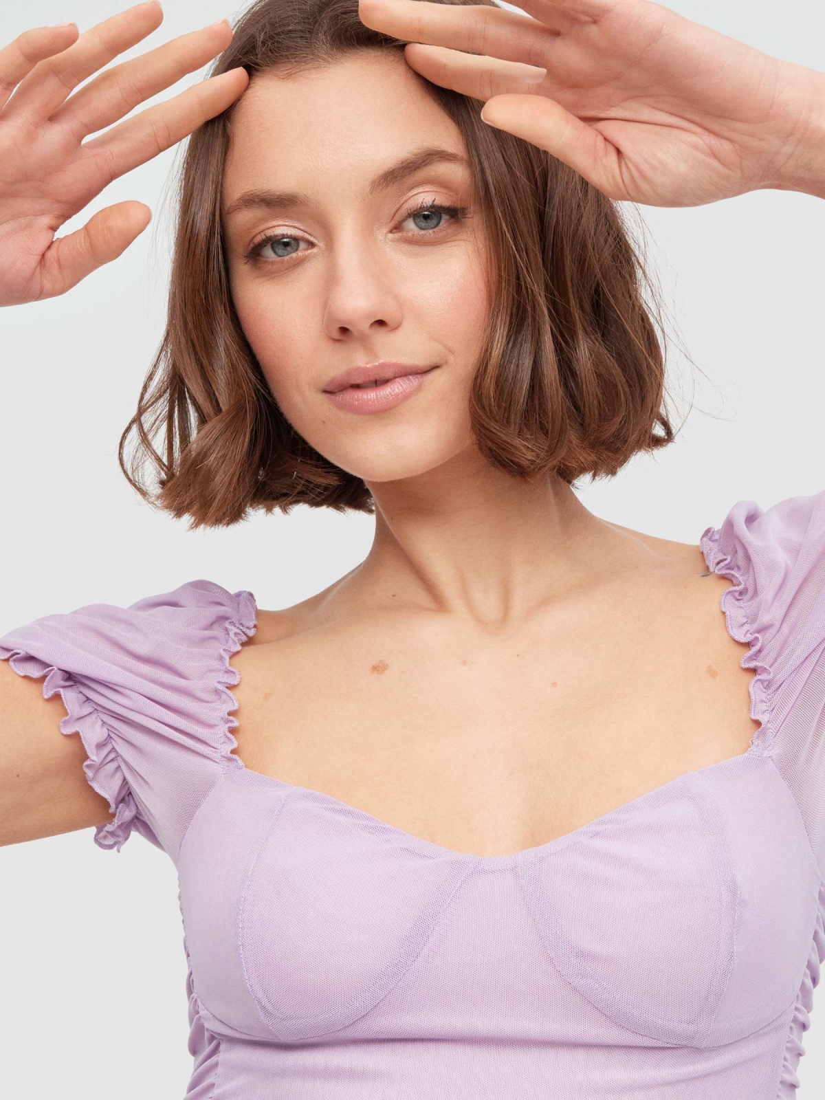 Tulle ruffled top lilac detail view