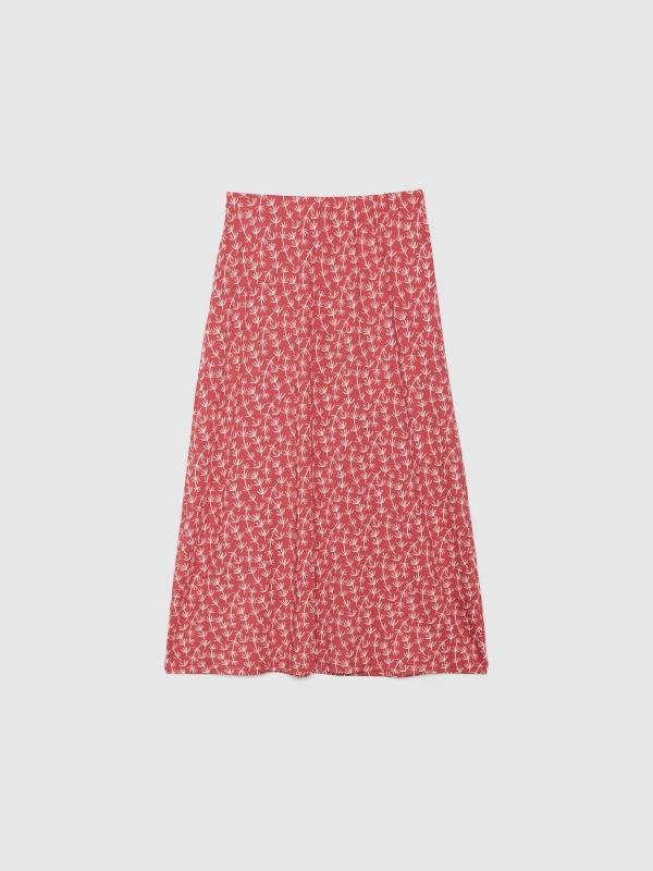  Falda midi flores rojo