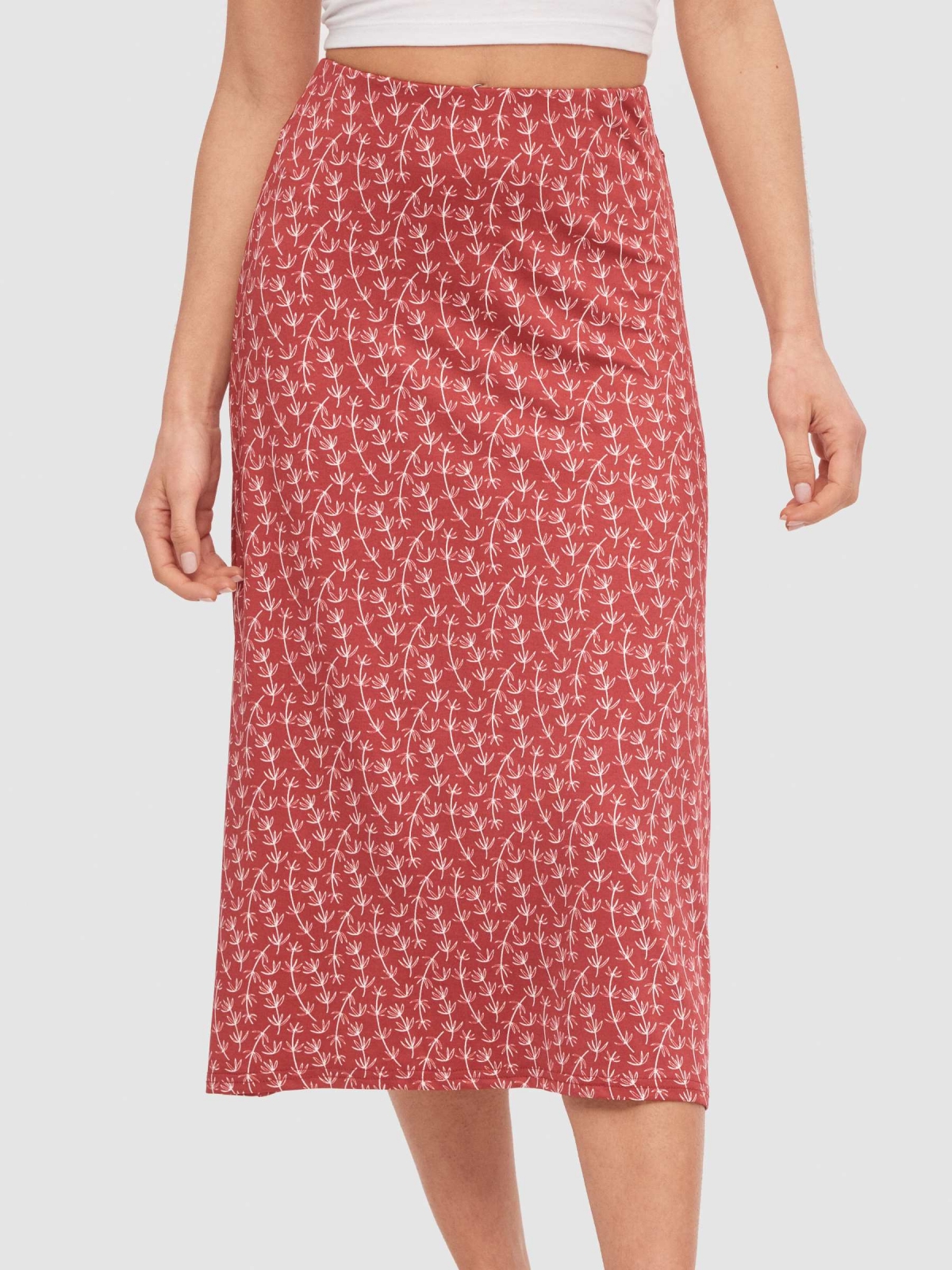 Falda midi flores rojo vista detalle