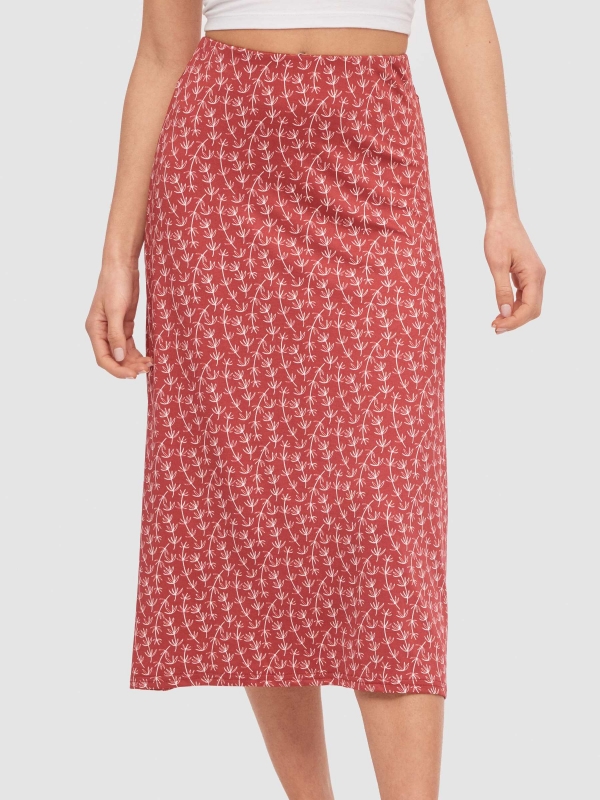 Falda midi flores rojo vista detalle