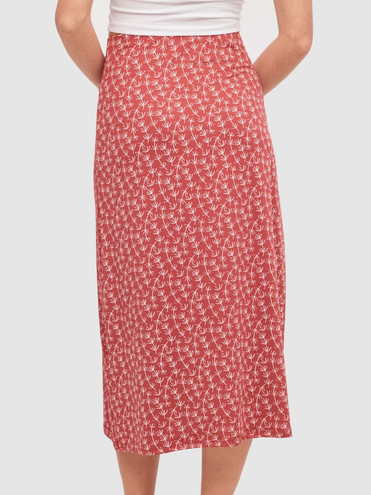 Falda midi flores rojo vista detalle