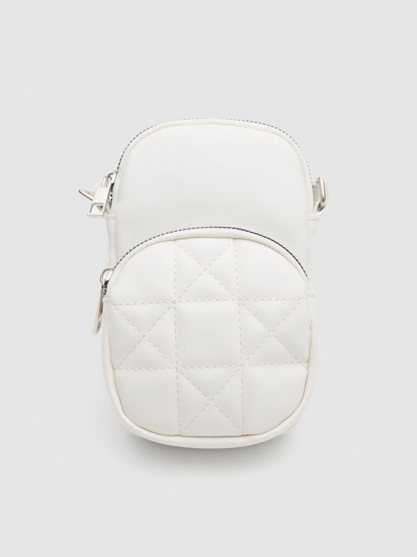 Leatherette mobile phone bag white 45º side view