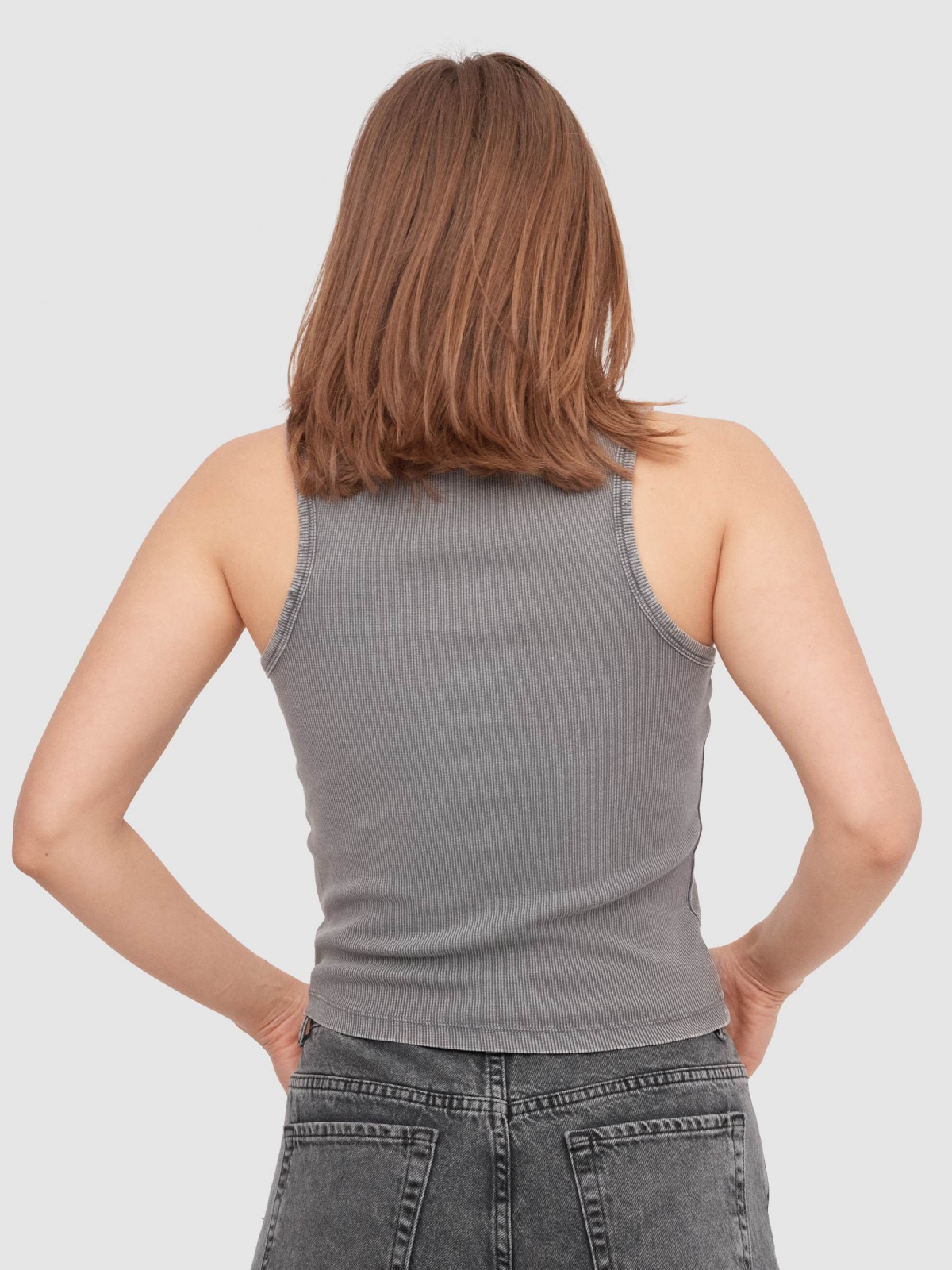 T-shirt rib washed effect grey middle back view
