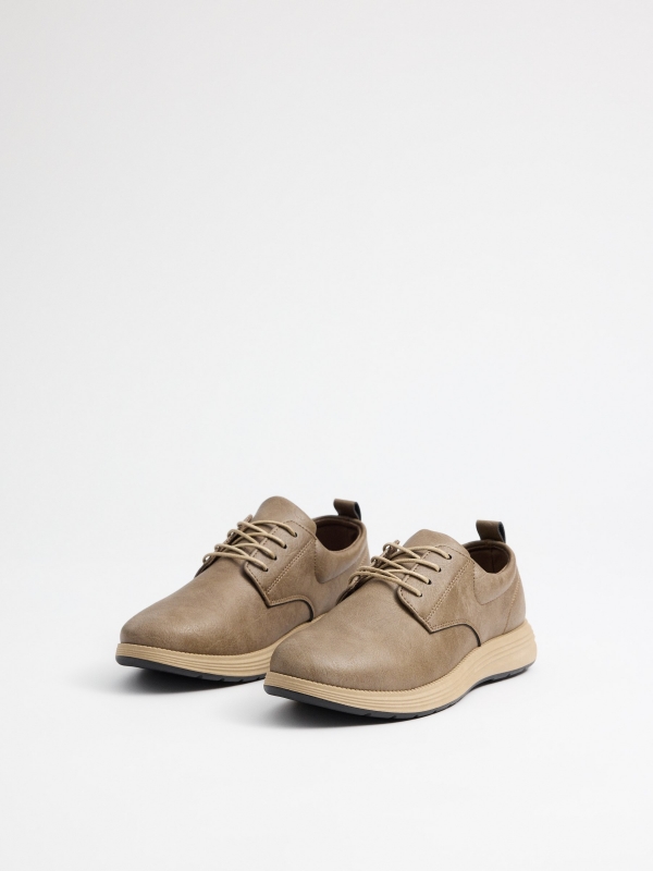 Faux leather lace-up shoes sand 45º front view