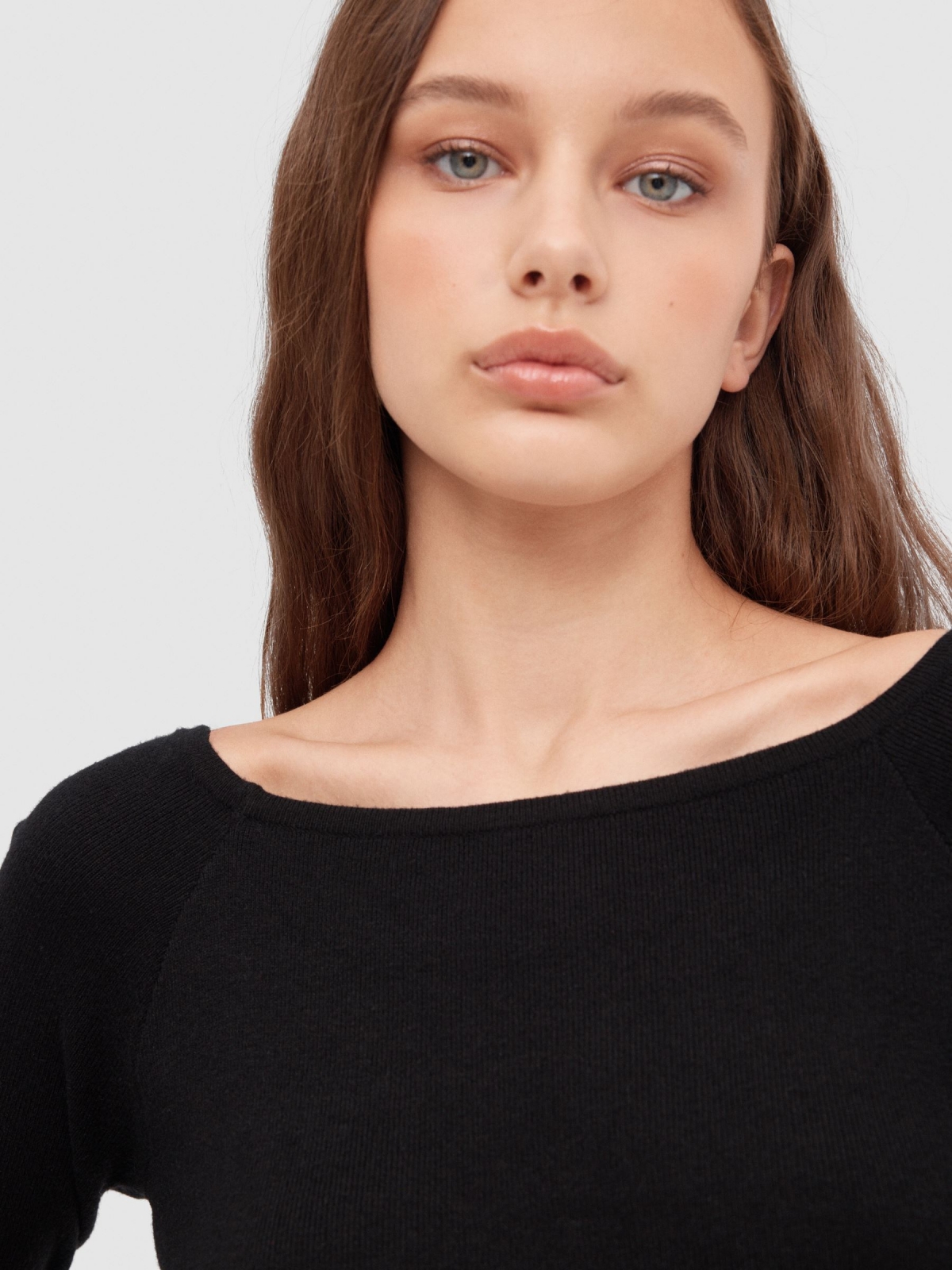 Bardot striped jumper black detail view