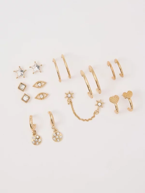 Earrings set pack 9 golden