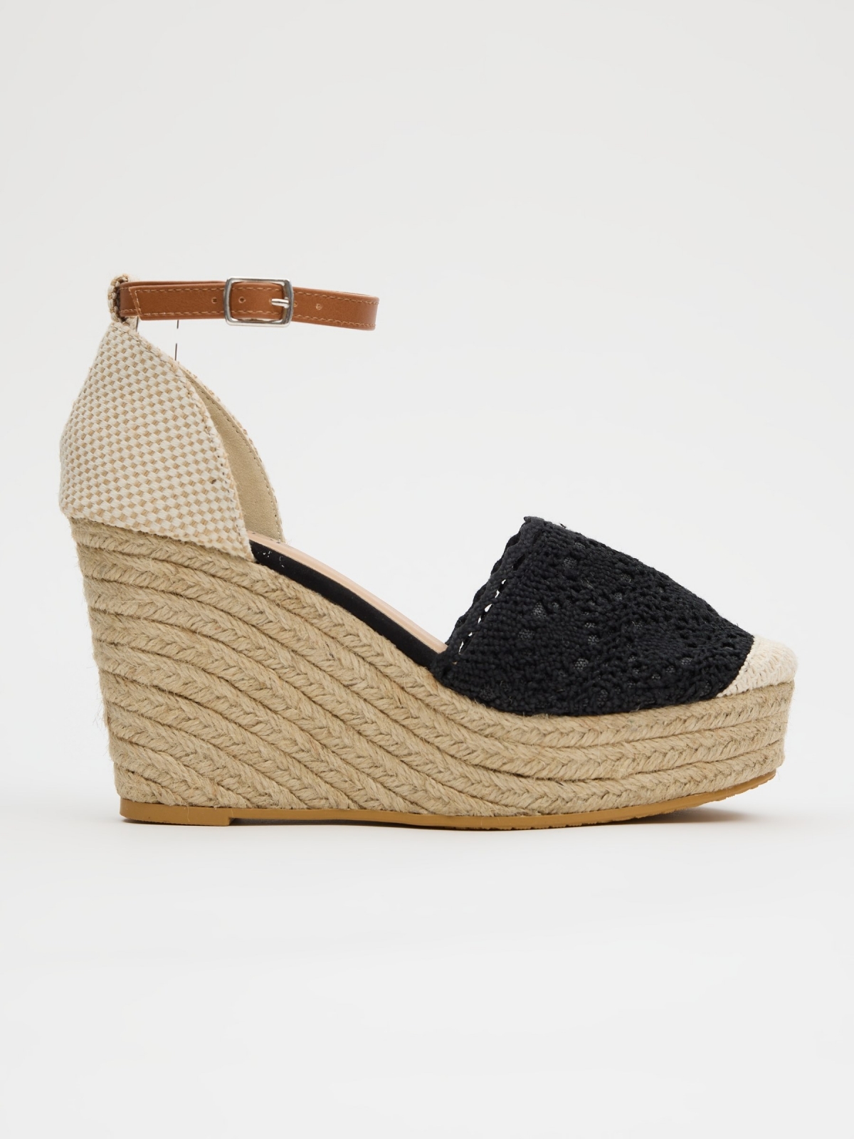 Jute and crochet wedge black/beige