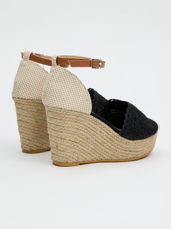 Jute and crochet wedge black/beige 45º back view