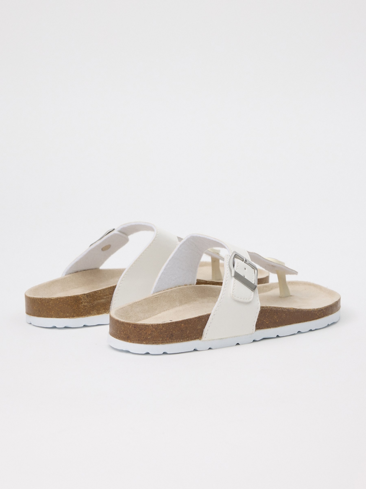 White leather effect toe sandal white 45º back view