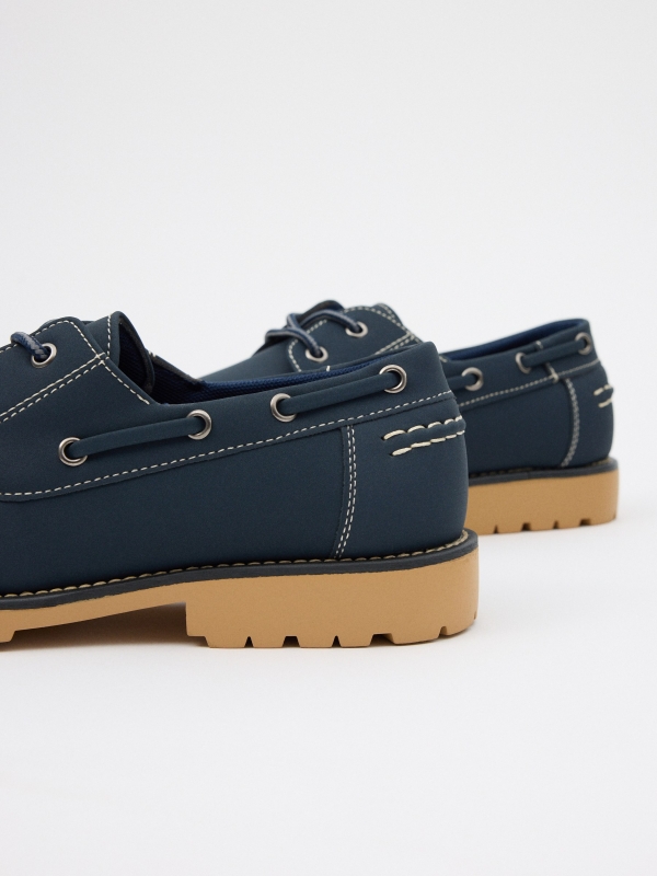 Navy leather effect nautical shoe navy detail view