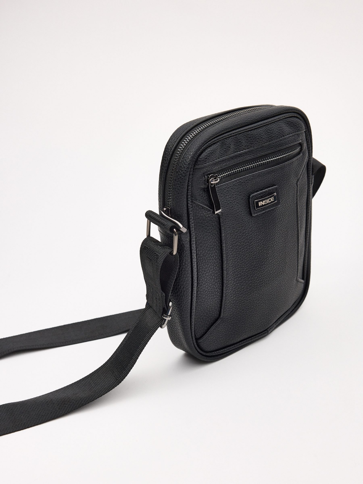 Black leatherette shoulder bag black 45º side view