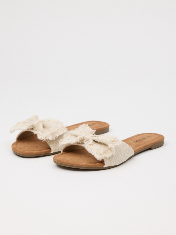 Frayed bow shovel sandal off white 45º front view