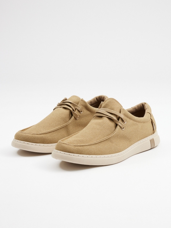 Canvas wallabee shoe sand 45º front view